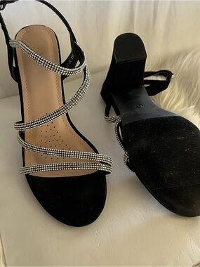 Strappy Black Rhinestone Evening Sandals